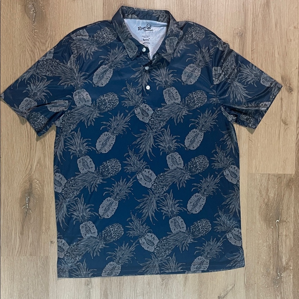 Reyn Spooner Blue Pineapple Polo Shirt size large